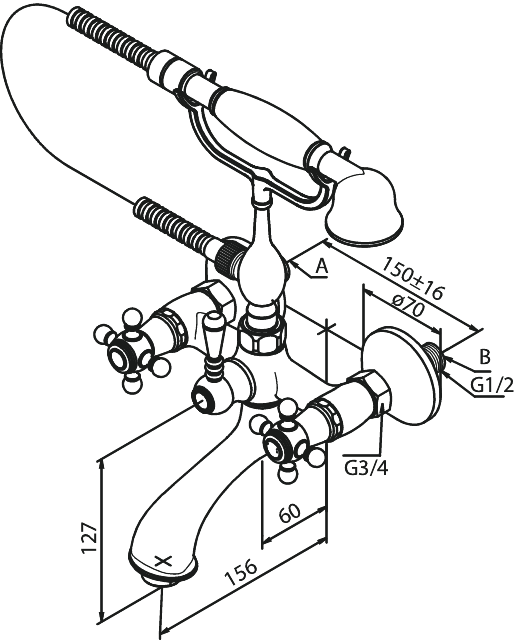 Damixa Tradition badekars- og brusearmatur i krom