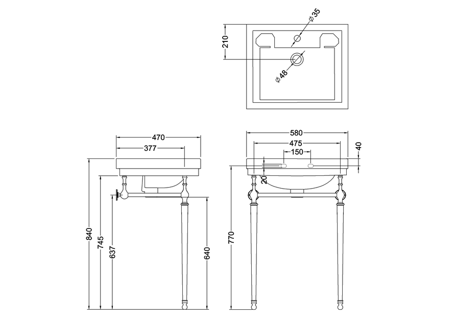 Burlington krom stativ 560 mm