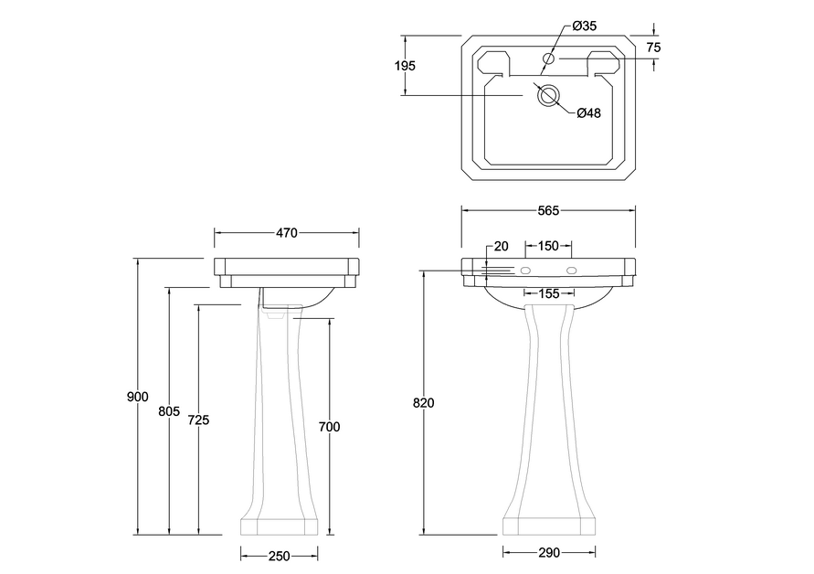 Burlington piedestal forhøjet