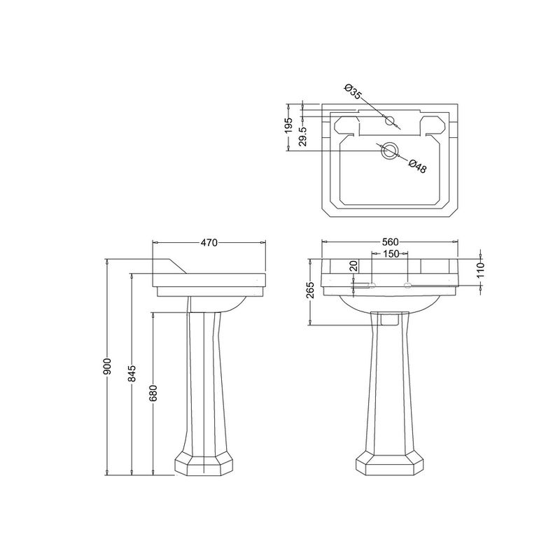 Burlington håndvask Edwardian rektangulær 56 cm