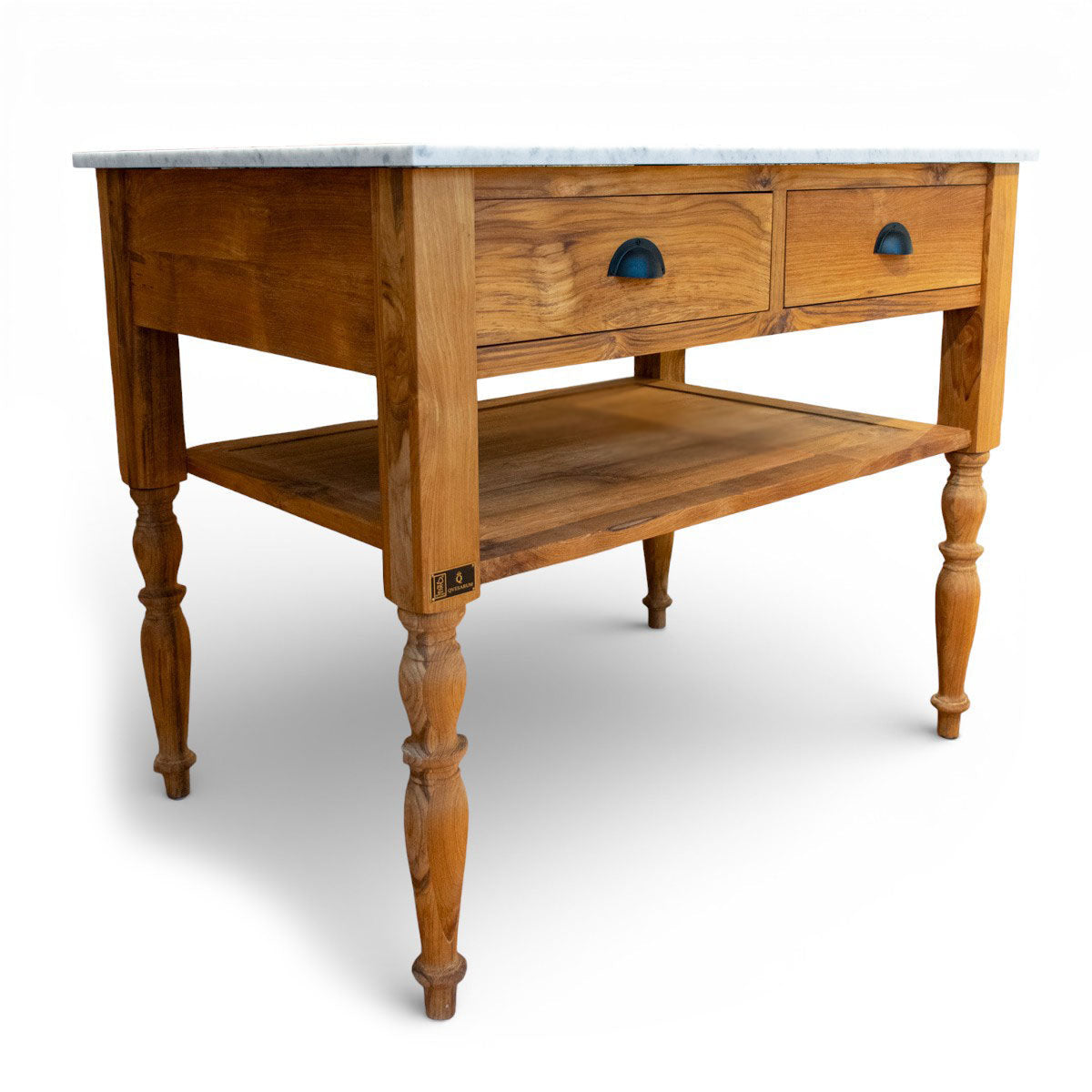 Køkkenø Edith i teak med marmorbordplade