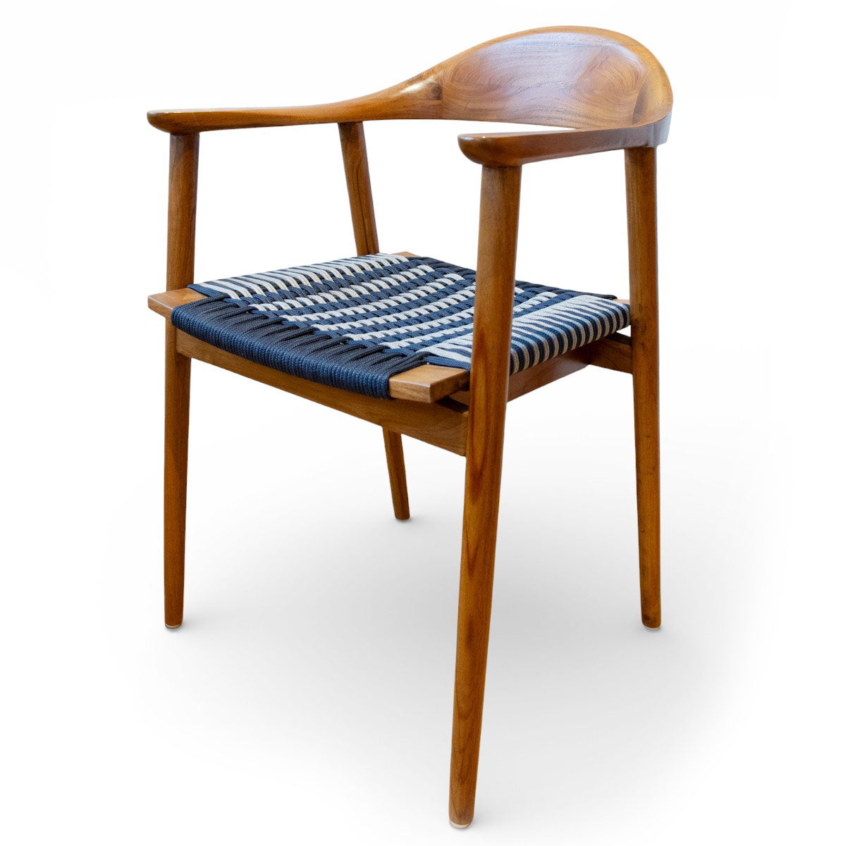 Lænestol Jessie i teak, sæde i flet, blå/grå