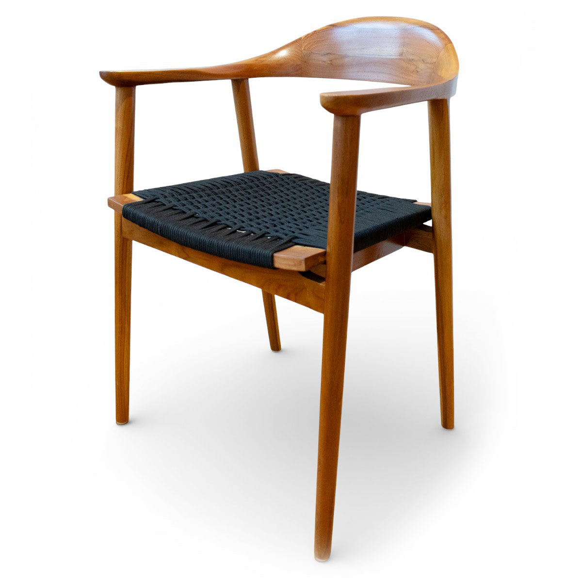 Sessel Jessie aus Teakholz, Sitzfläche aus Korbgeflecht, schwarz
