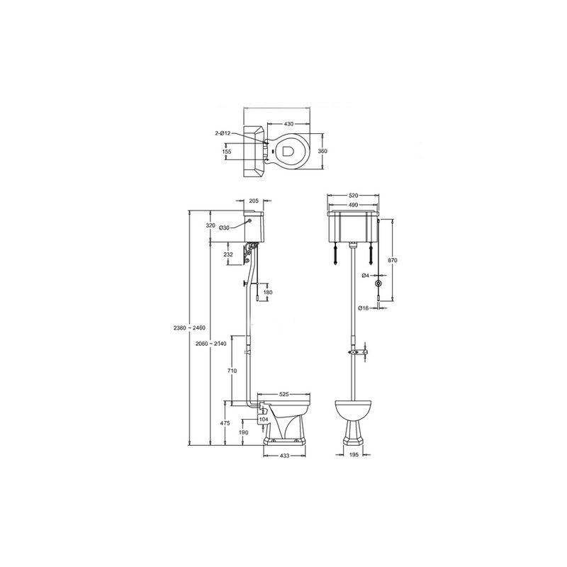 Burlington Toilet m/høj cisterne & høj siddehøjde