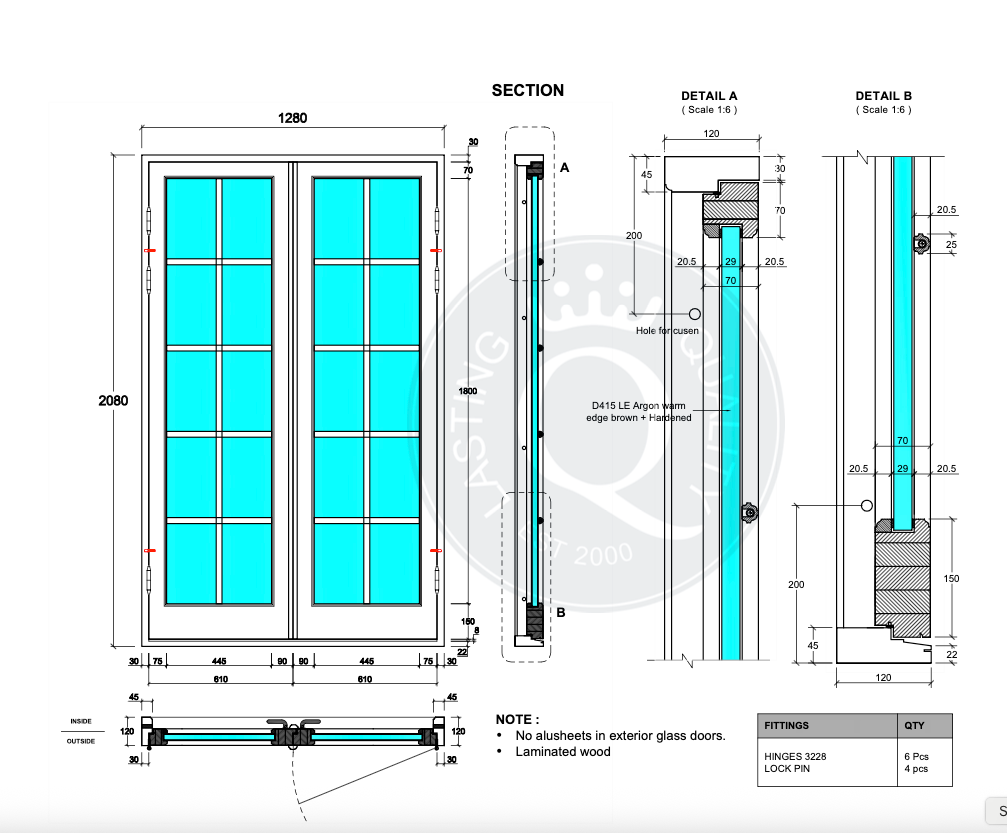 Allmoge altandörr pardörr oljad teak 1280x2080 mm