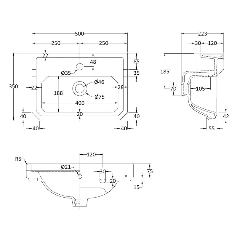 Tvättställ Fitzroy 50 Cm Med Förhöjd Piedestal