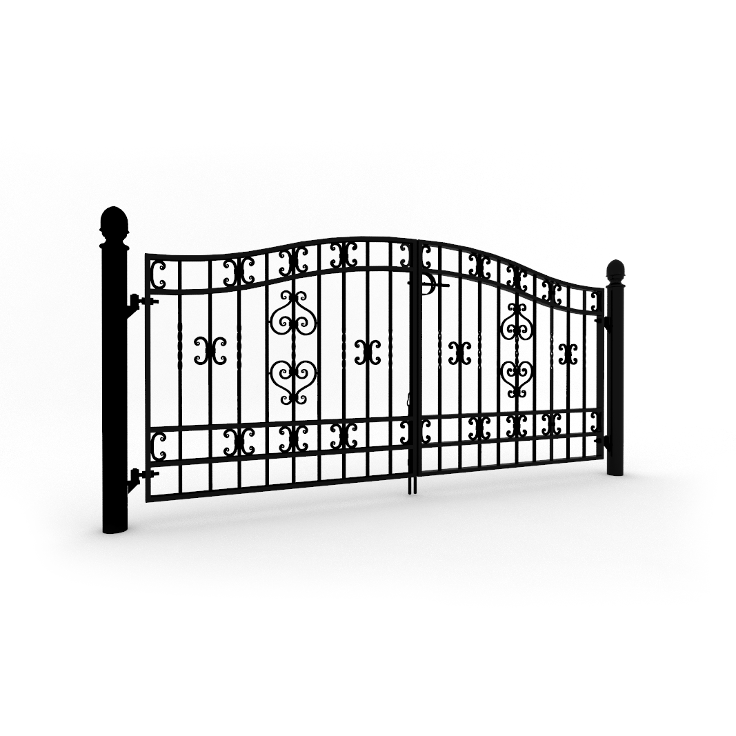 Handgeschmiedetes Doppeltor Valdemarsro – komplett mit Eisenpfosten