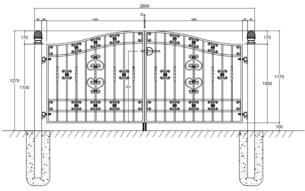 Håndsmedet dobbeltlåge Valdemarsro – komplet med jernstolper