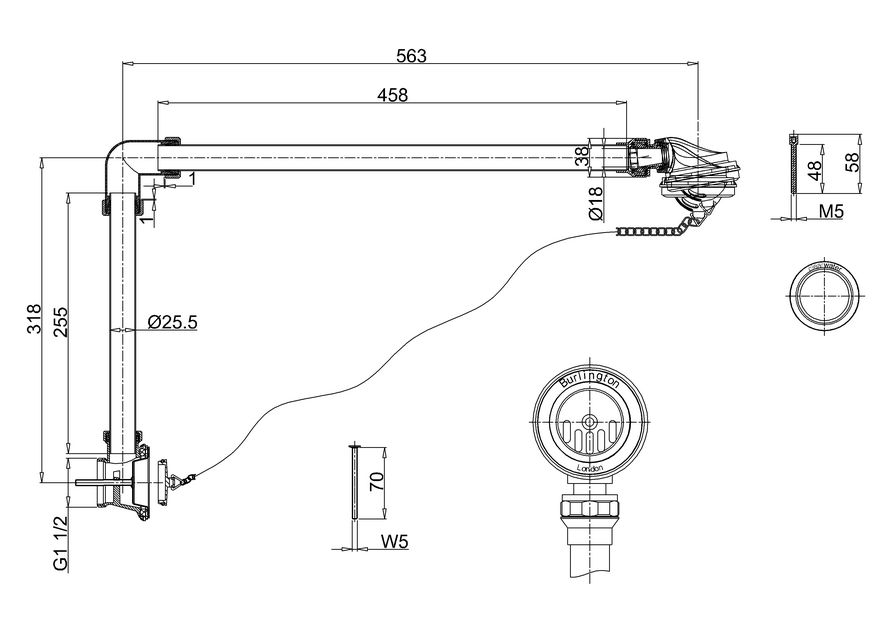 Bundventil med bredt afløb til Burlington Admiral-badekar
