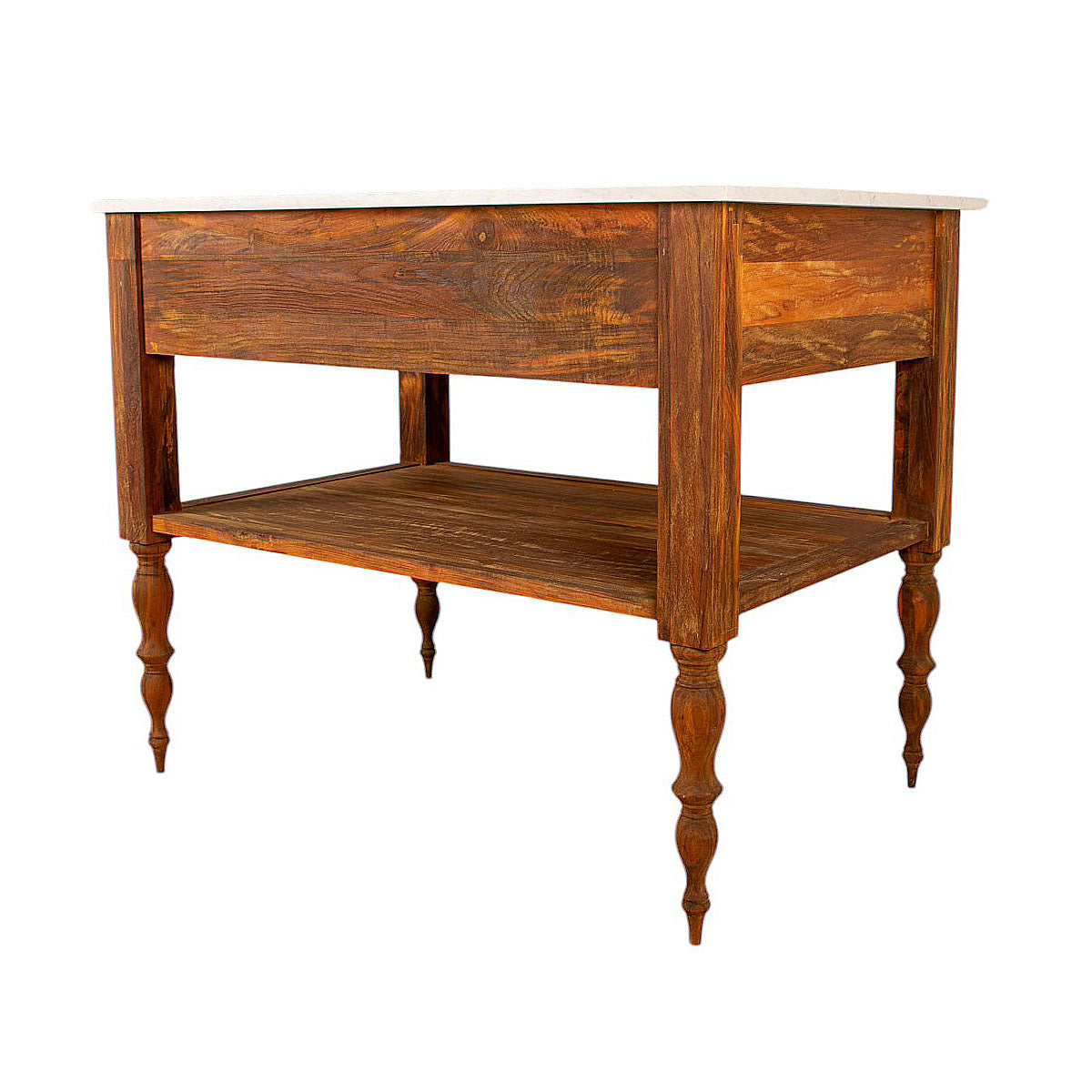 Køkkenø Edith i teak med marmorbordplade