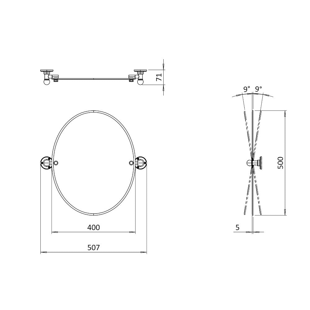 Burlington spegel oval 50x40 cm med väggfästen