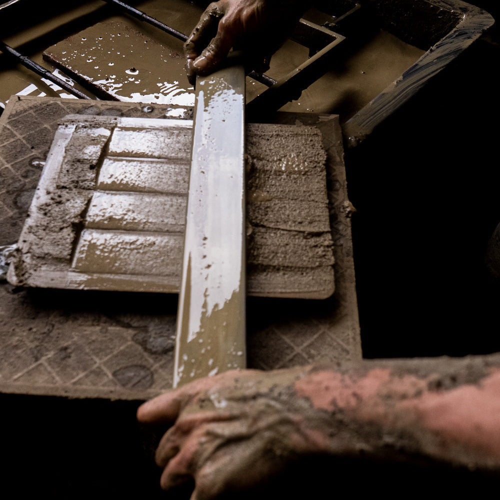 Håndslåede sildebensgulvfliser