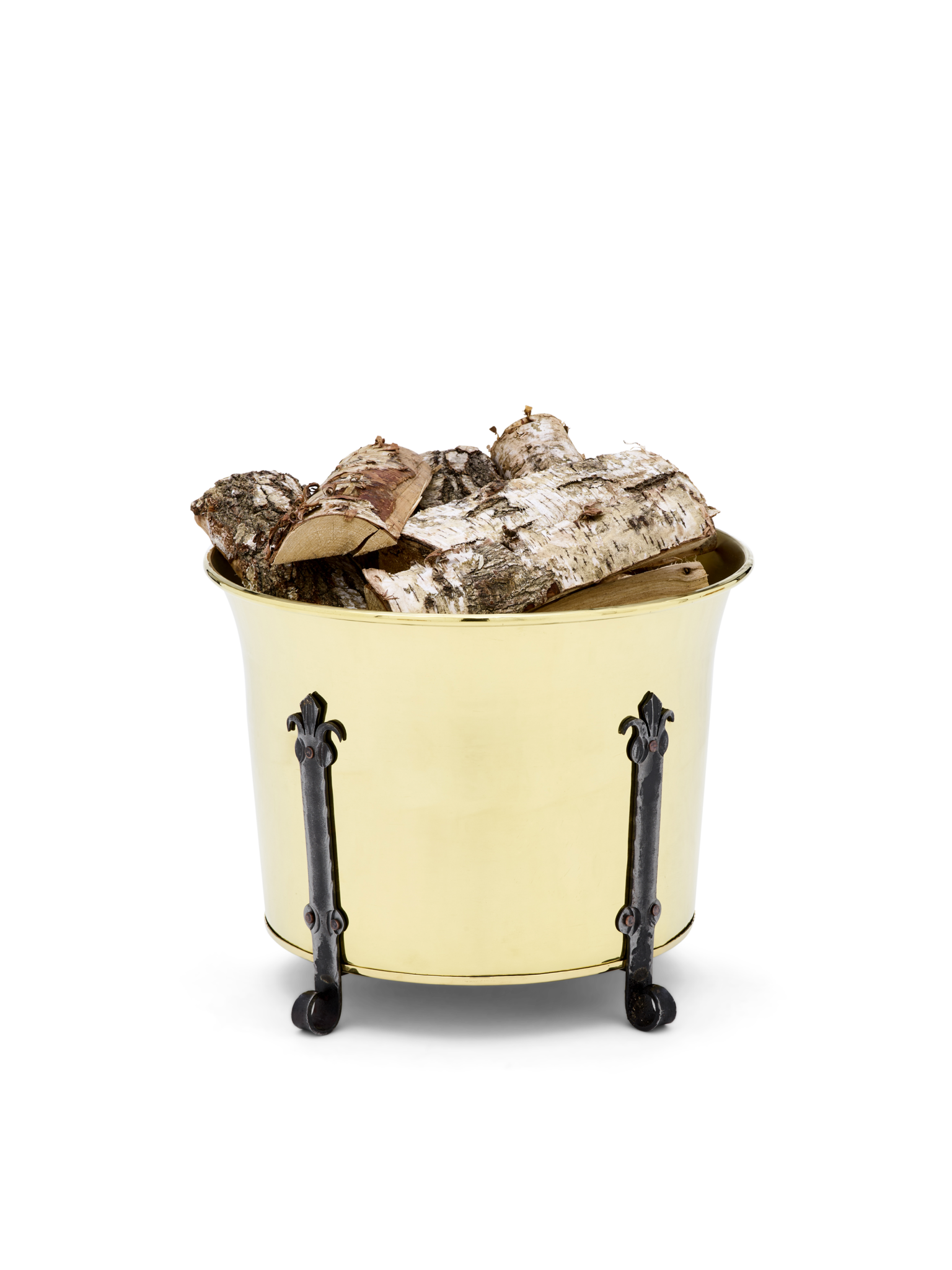 vedgryta i mässing med smidesben