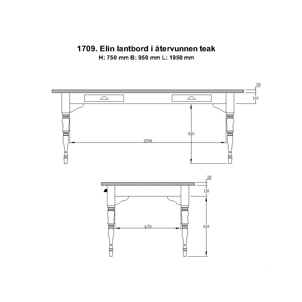 Spisebord drejede ben Elin