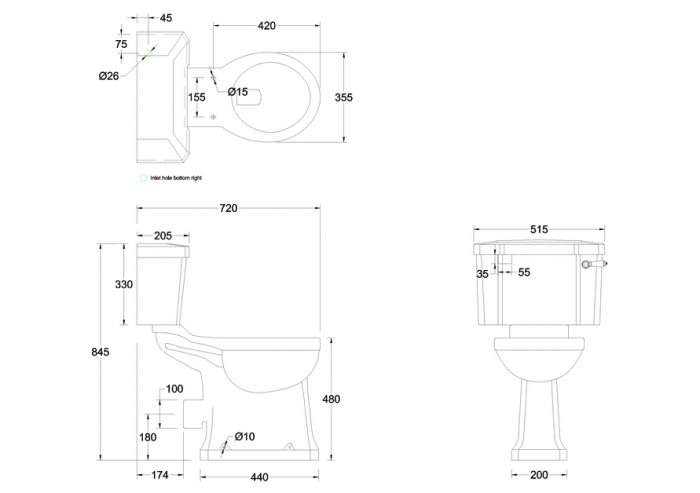 Toilet Burlington m/højere siddehøjde og sort sæde
