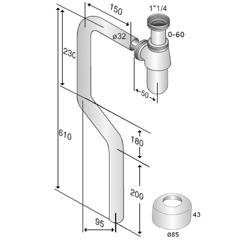 Vandlås vask tradition S-gulvsrør