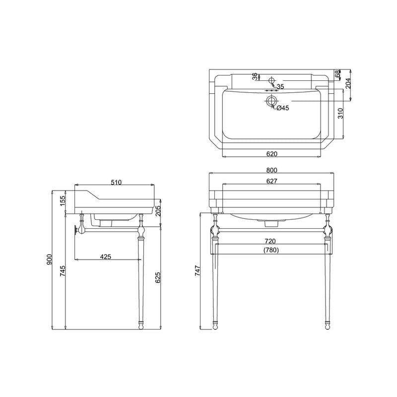 Burlington Edwardian Håndvask 80 cm Kromstativ