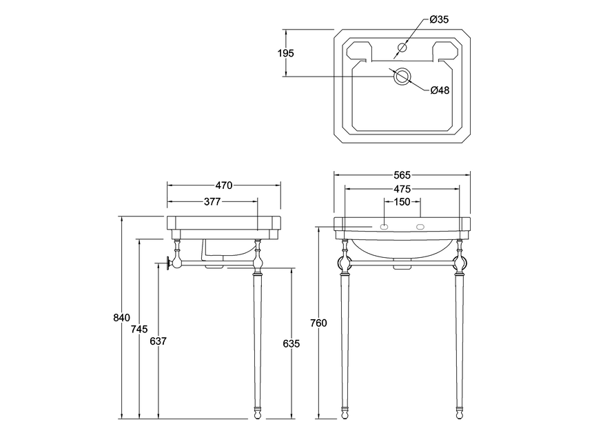 Håndvask Burlington Victorian 56 cm