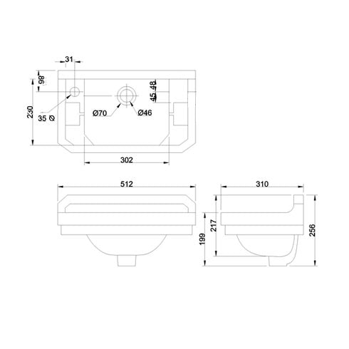 Burlington Edwardian JR Håndvask m/hul venstre