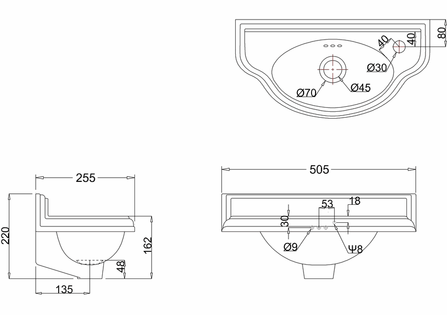 Burlington håndvask Classic JR med ét blandingshul