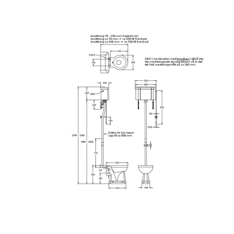 Toilet m/højt placeret cisterne