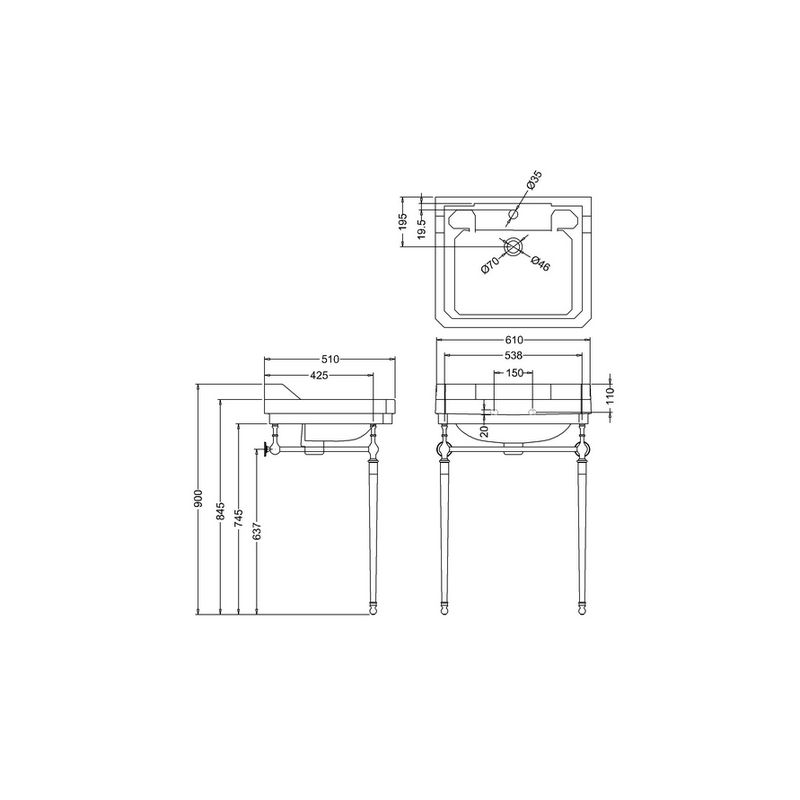 Burlington Edwardian Håndvask m/kromstativ 610 mm