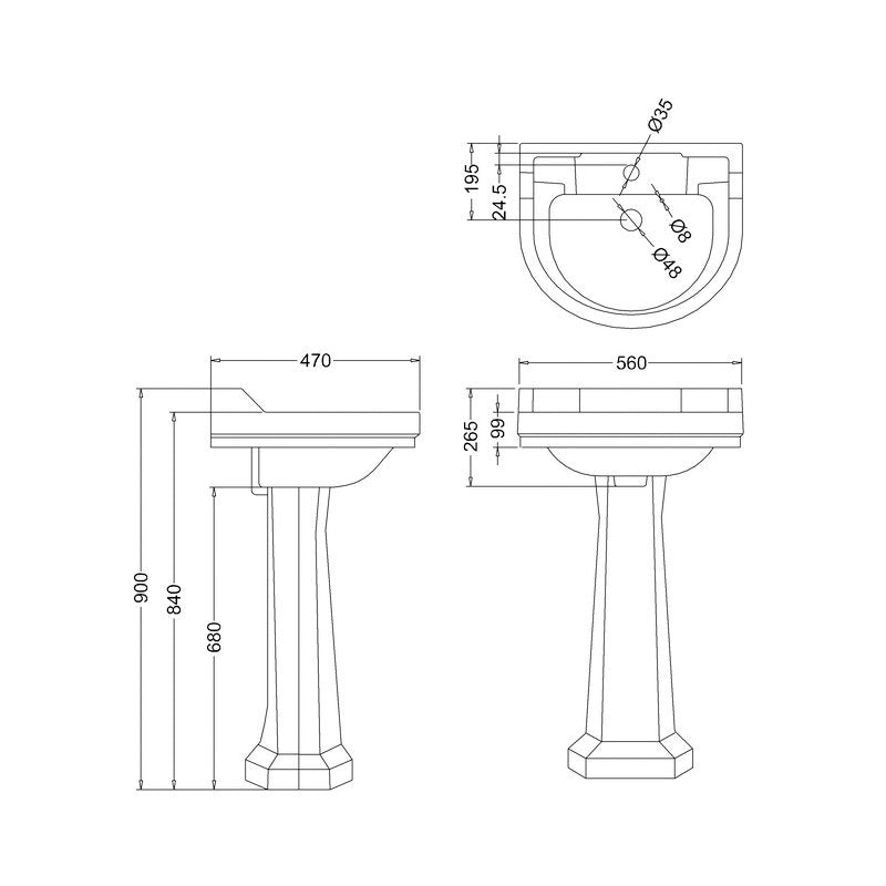 Burlington Afrundet Edwardian Håndvask m/piedestal 56 cm