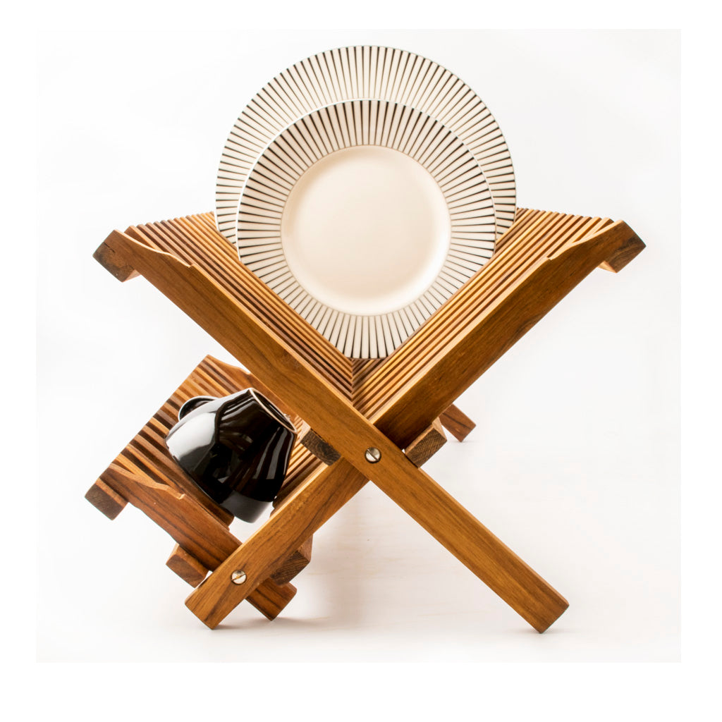 Sammenfoldeligt trætallerkenstativ