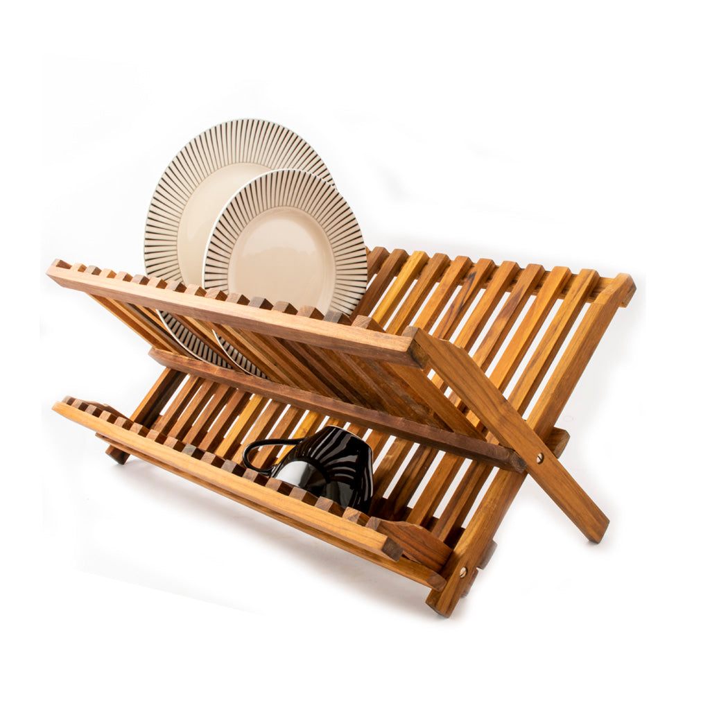 Sammenfoldeligt trætallerkenstativ