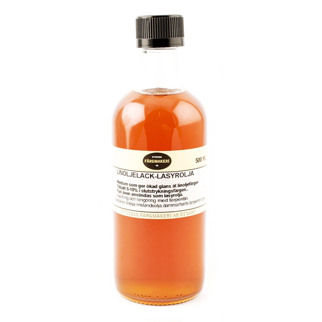 Linolielak 0,5 L giver linoliefarven større glans, ligesom det får den til at flyde bedre. Tilsæt 5-15% af lakken i efterbehandlingsfarven. Indeholder linolie, linstandolie, dammarharpiks, terpentin samt tørremiddel.ak 0,5L