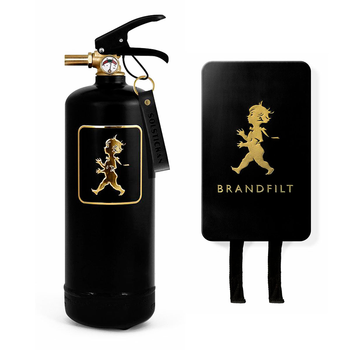 Pakke Solstickan brandslukker & brandsikkerhedstæppe sort/guld