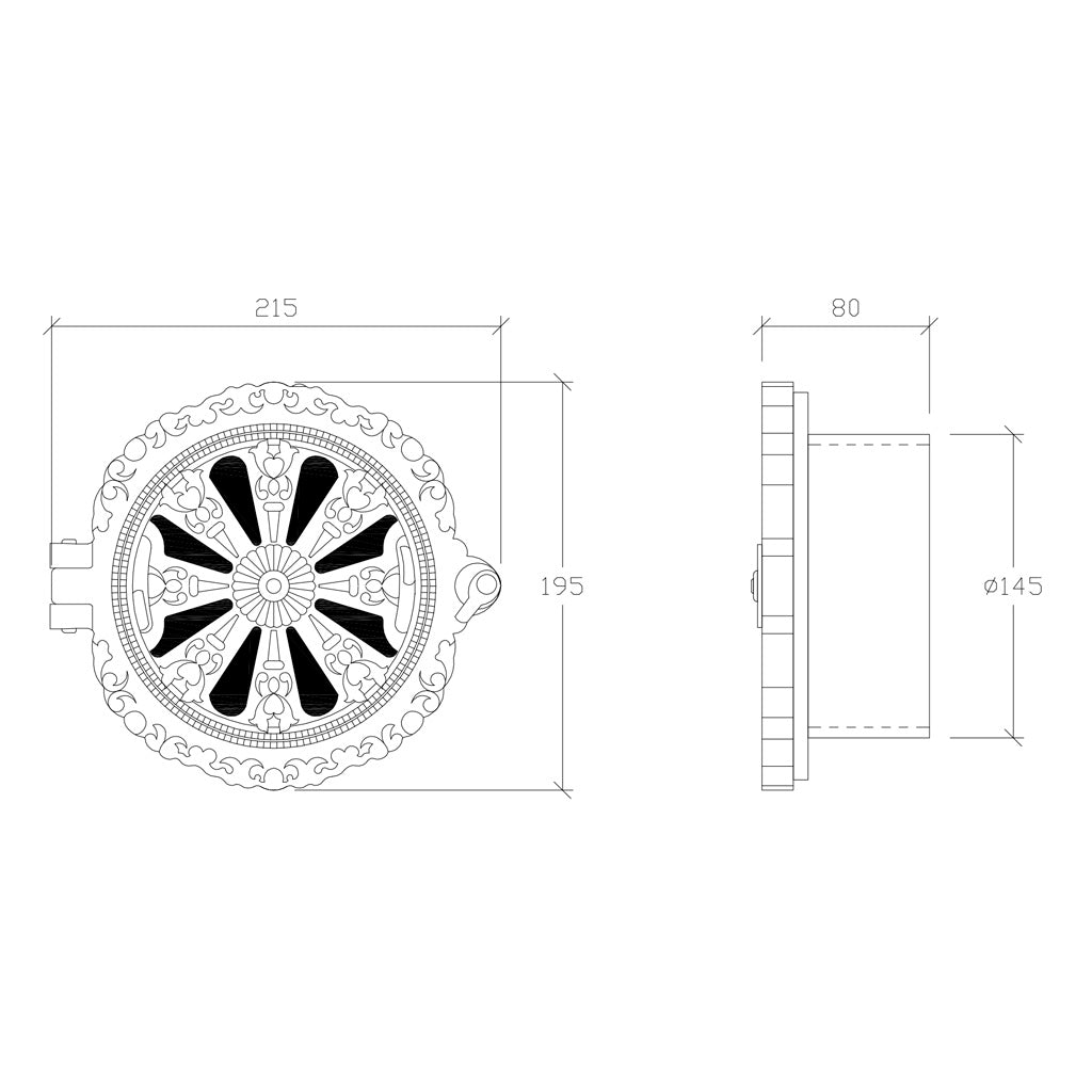 Rosetventil med spindel 145 mm ornamenteret