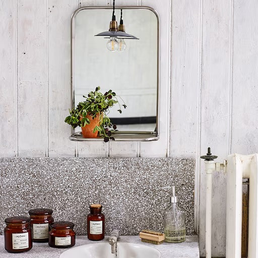 Badrumsspegel m. Hylla Rostfritt Stål Stor