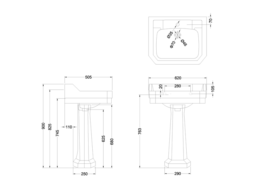 Burlington håndvask Edwardian 61 cm på piedestal