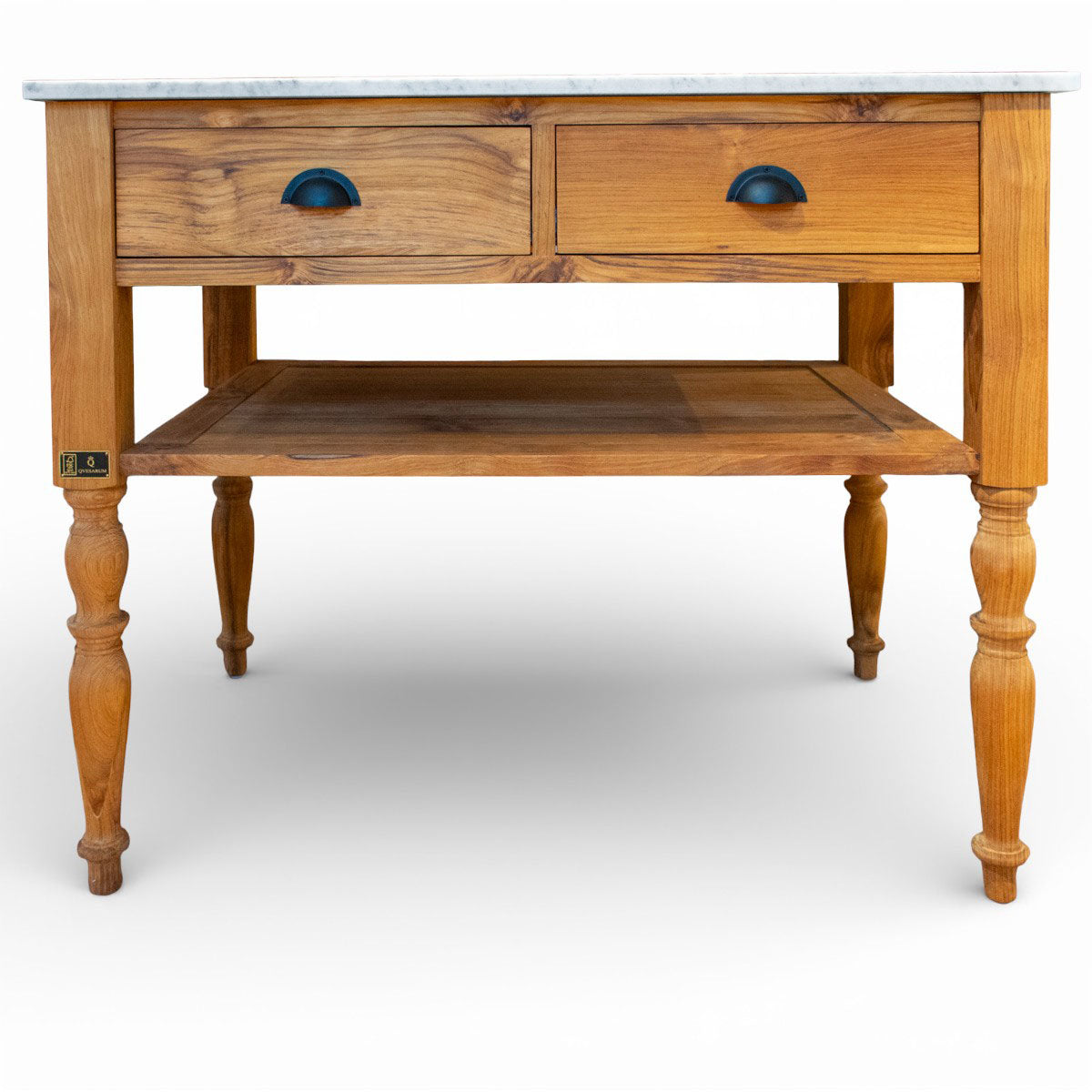 Køkkenø Edith i teak med marmorbordplade