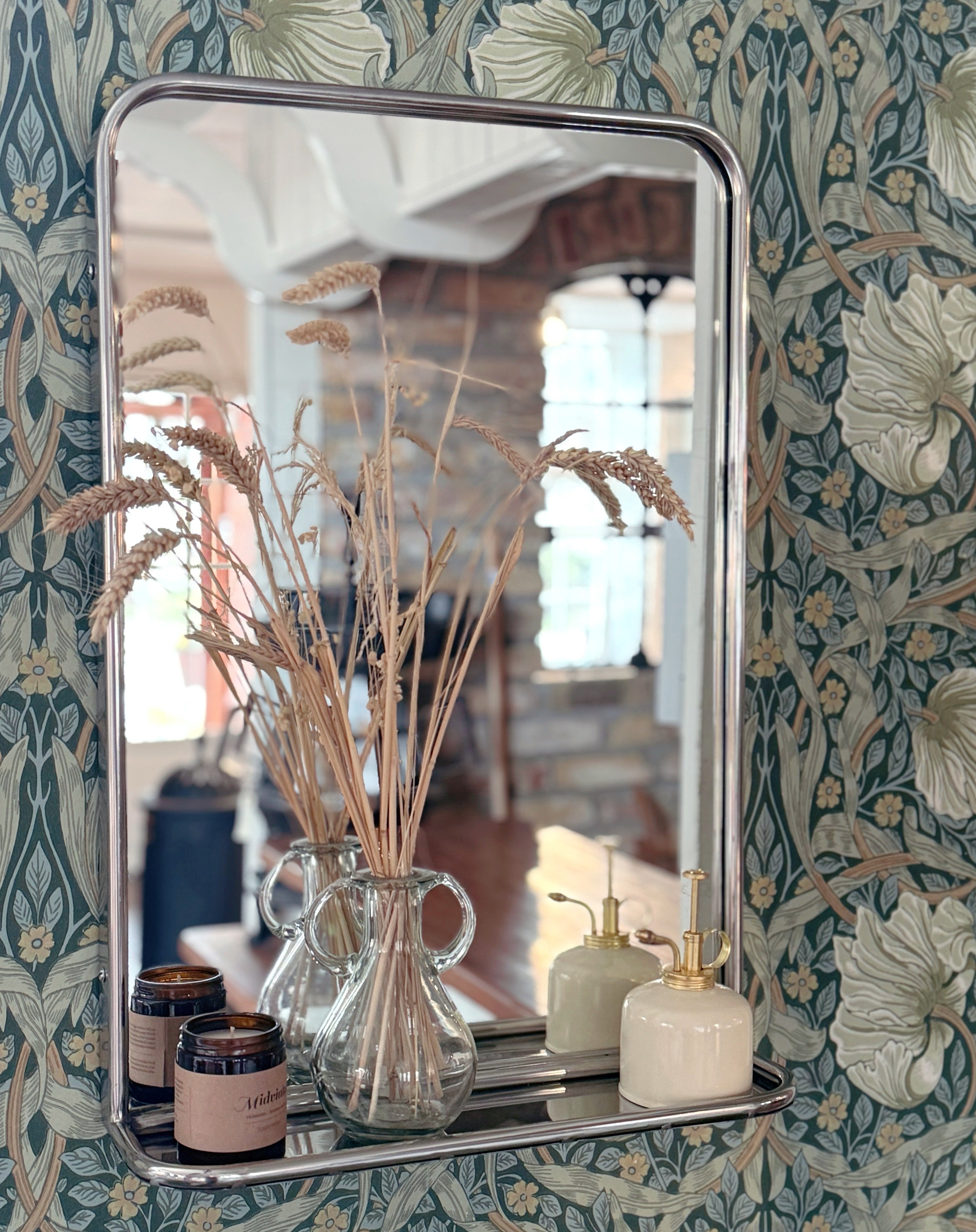 Badrumsspegel m. Hylla Rostfritt Stål Stor