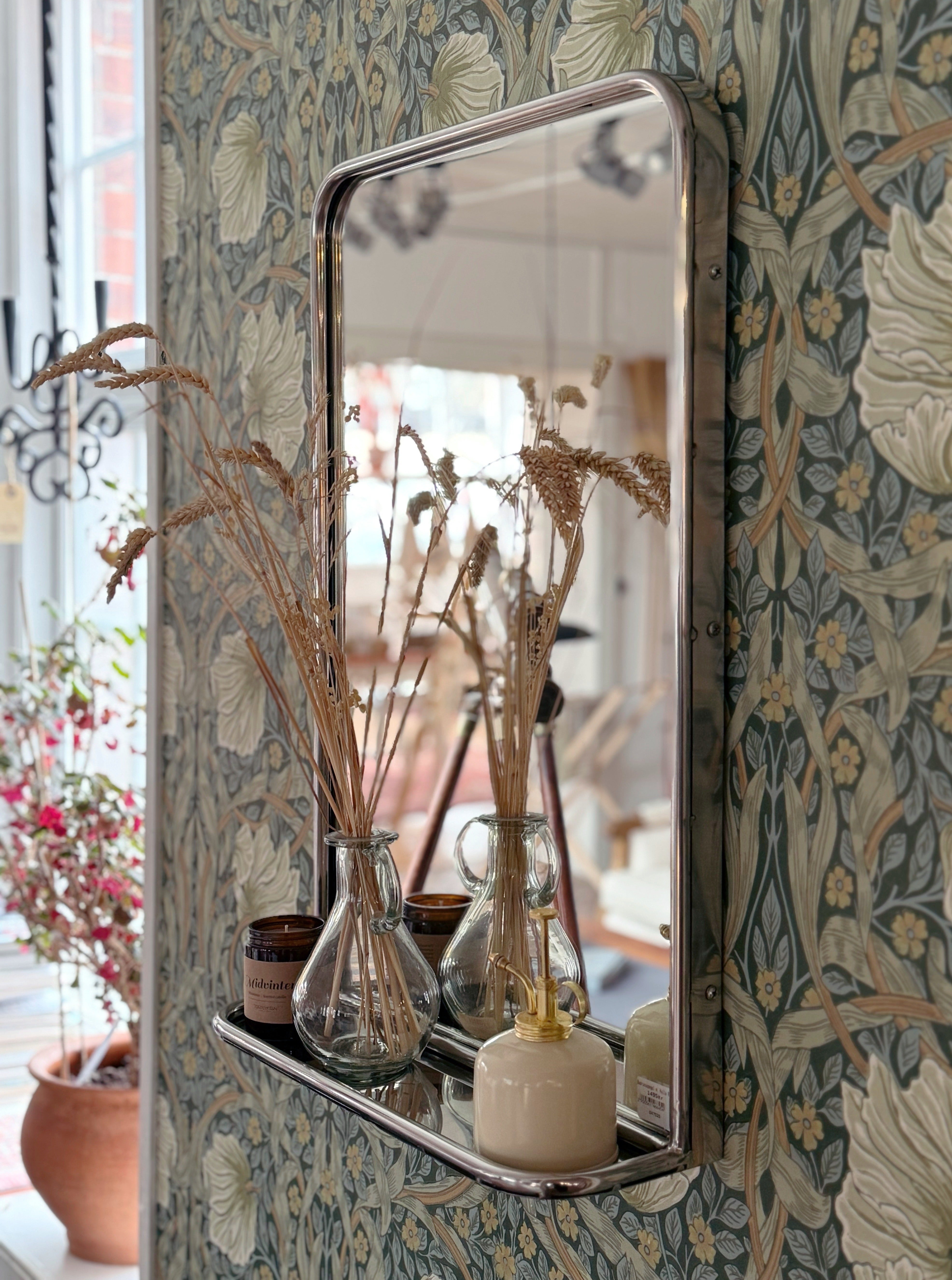 Badrumsspegel m. Hylla Rostfritt Stål Stor