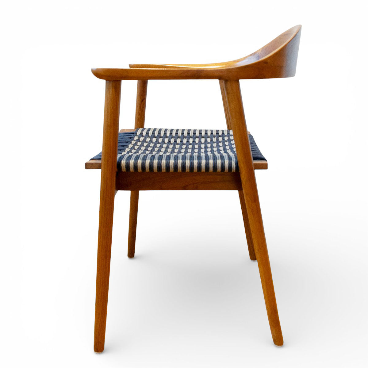 Lænestol Jessie i teak, sæde i flet, blå/grå