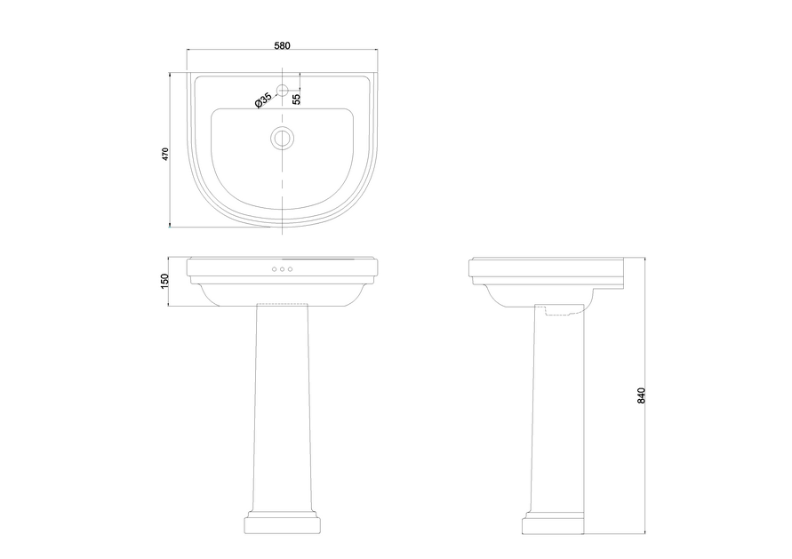 Vask Burlington Riviera 58 cm afrundet inkl. søjle