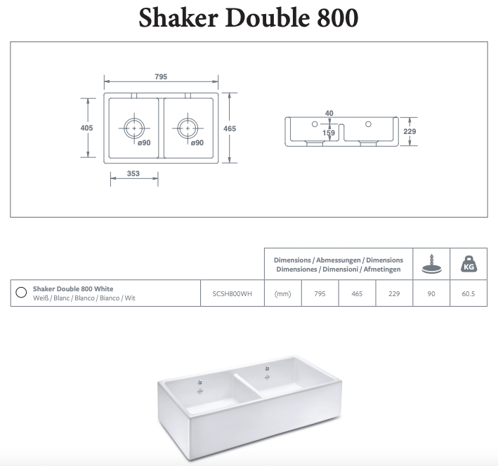 Shaws Classic Shaker Doppelbecken 900