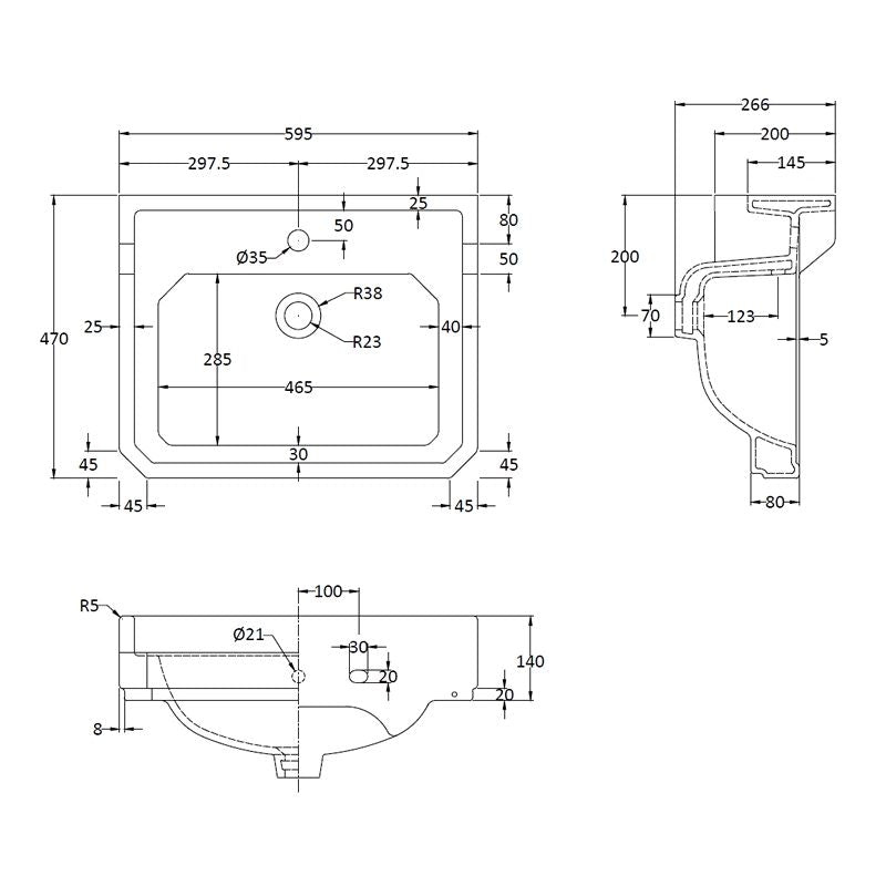 Tvättställ Fitzroy 60 Cm Med Piedestal - Ett Blandarhål