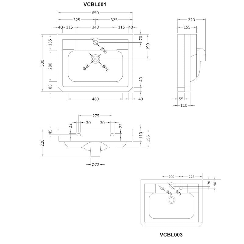 Victrion håndvask med piedestal 65 cm