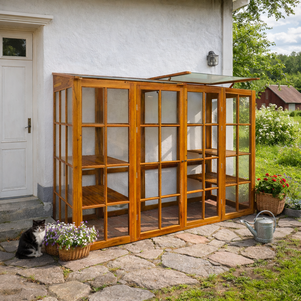 Væg drivhus olieret mahogni stor