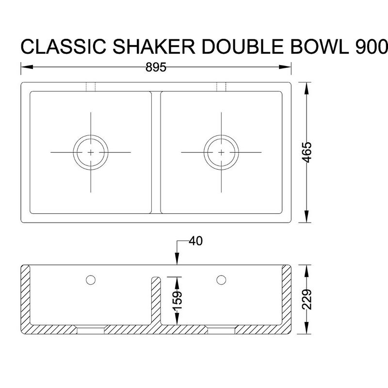 Shaws Classic Shaker 900 porcelæn dobbelt vask