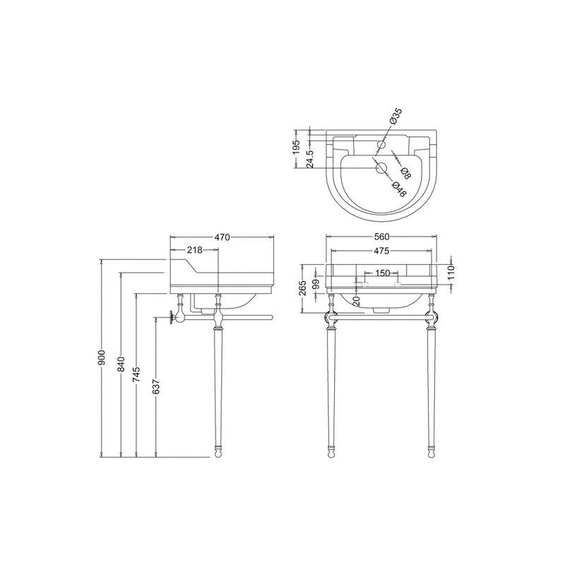 Burlington krom stativ 560 mm afrundet